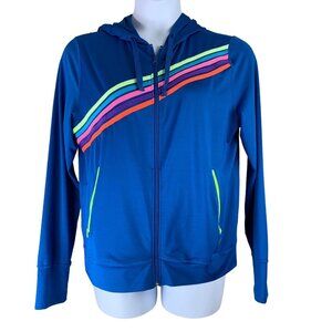 Yoshion Activewear Size XL Track Jacket Full Zip Blue Rainbow Stripes